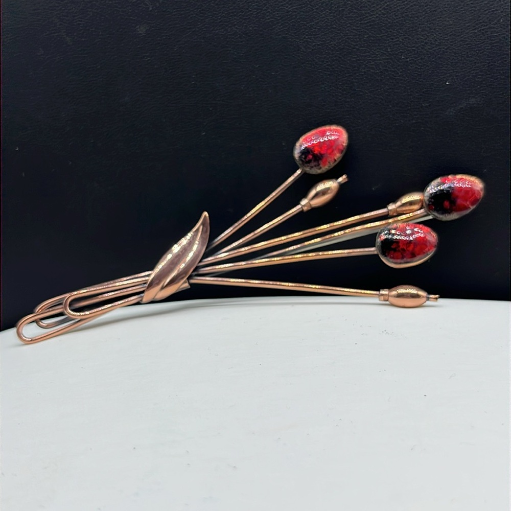 Vintage Matisse Renoir copper enamel spray brooch 2 x4.5 inch pin